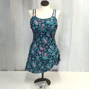 Eomenie One Piece Skirt Swimwear XL Adjustable Tummy Control Built-In Bra Unworn
